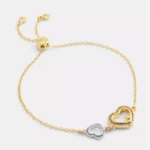 Coach Jewelry - COACH Double Stitched Hearts Slider Bracelet in Gold